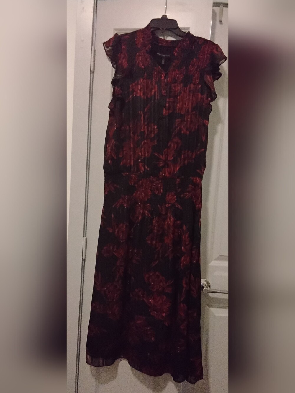 White House Black Market Black Midi Dress with Red Floral Print
